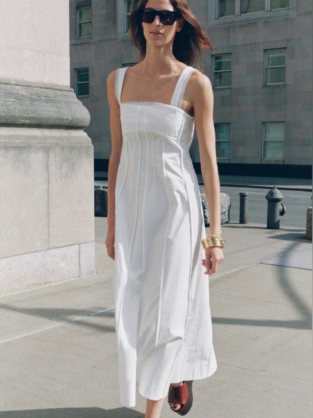 Zara White Square-Neck Maxi Dress with Wide Straps
